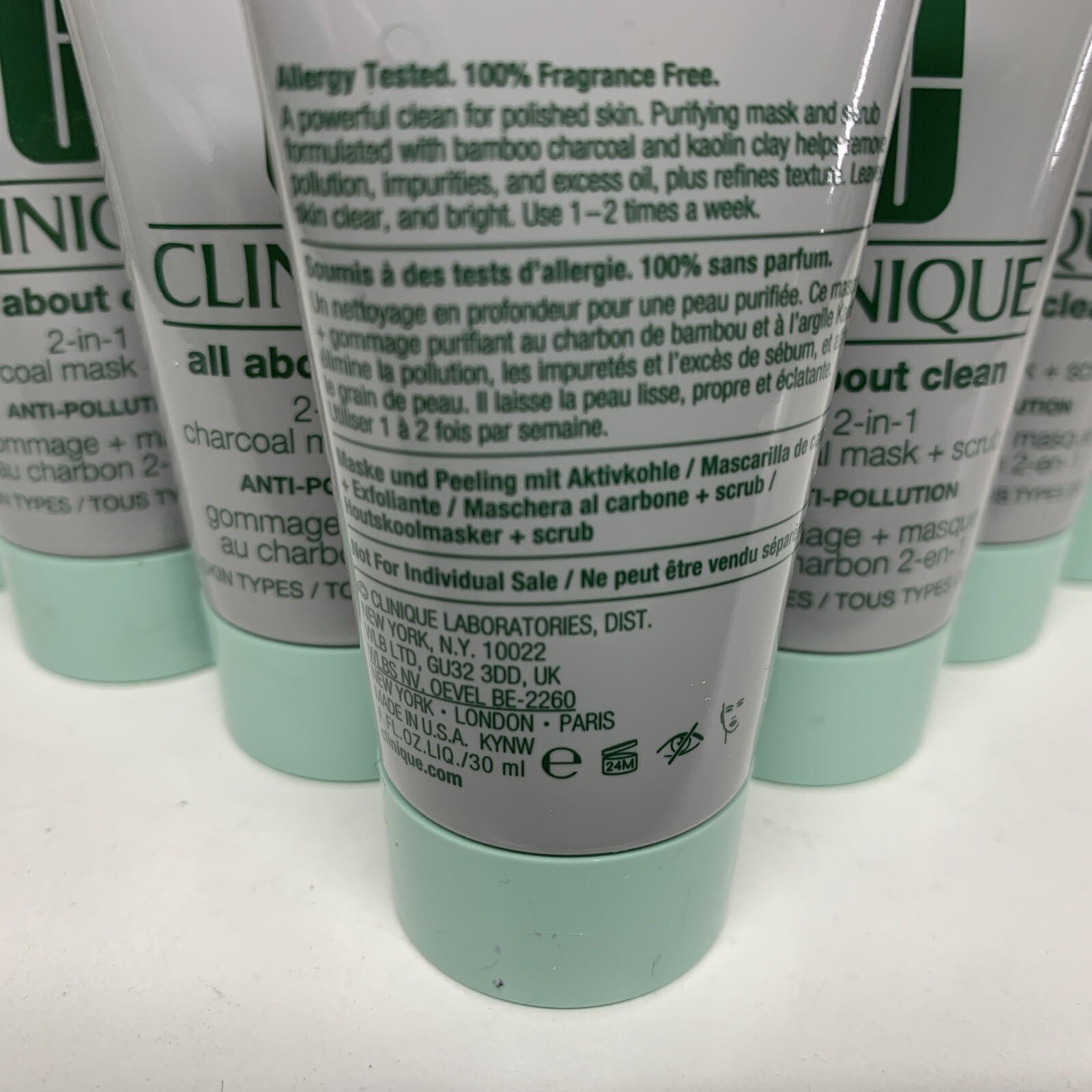 7 CLINIQUE All About Clean 2-in-1 Charcoal Mask + Scrub Anti-Pollution 1 oz each