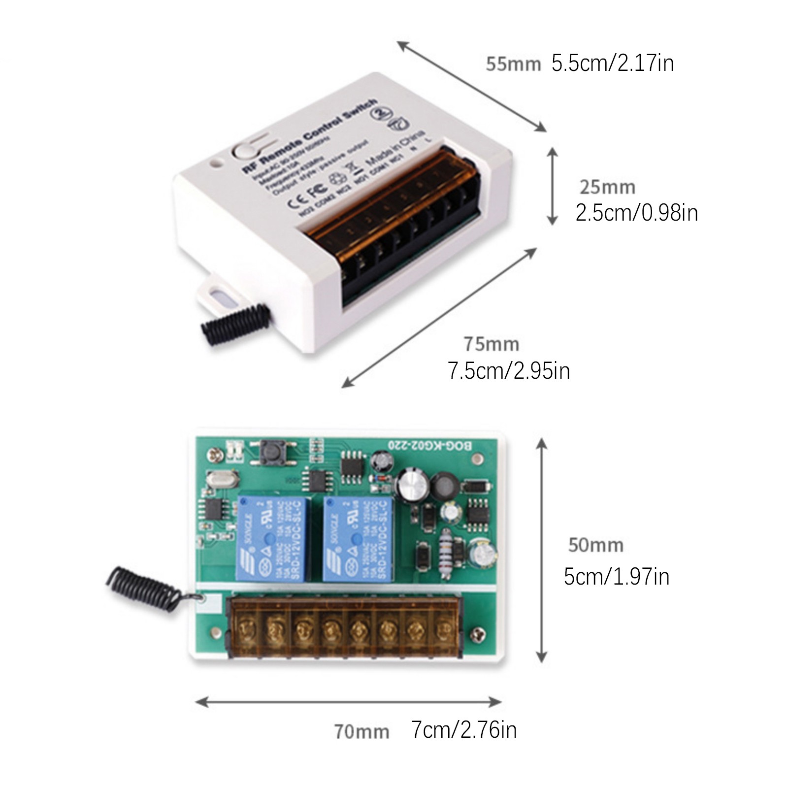 2Ch Relay Receiver Wireless Remote Control Switch for Garage/Gate 110V 220V.