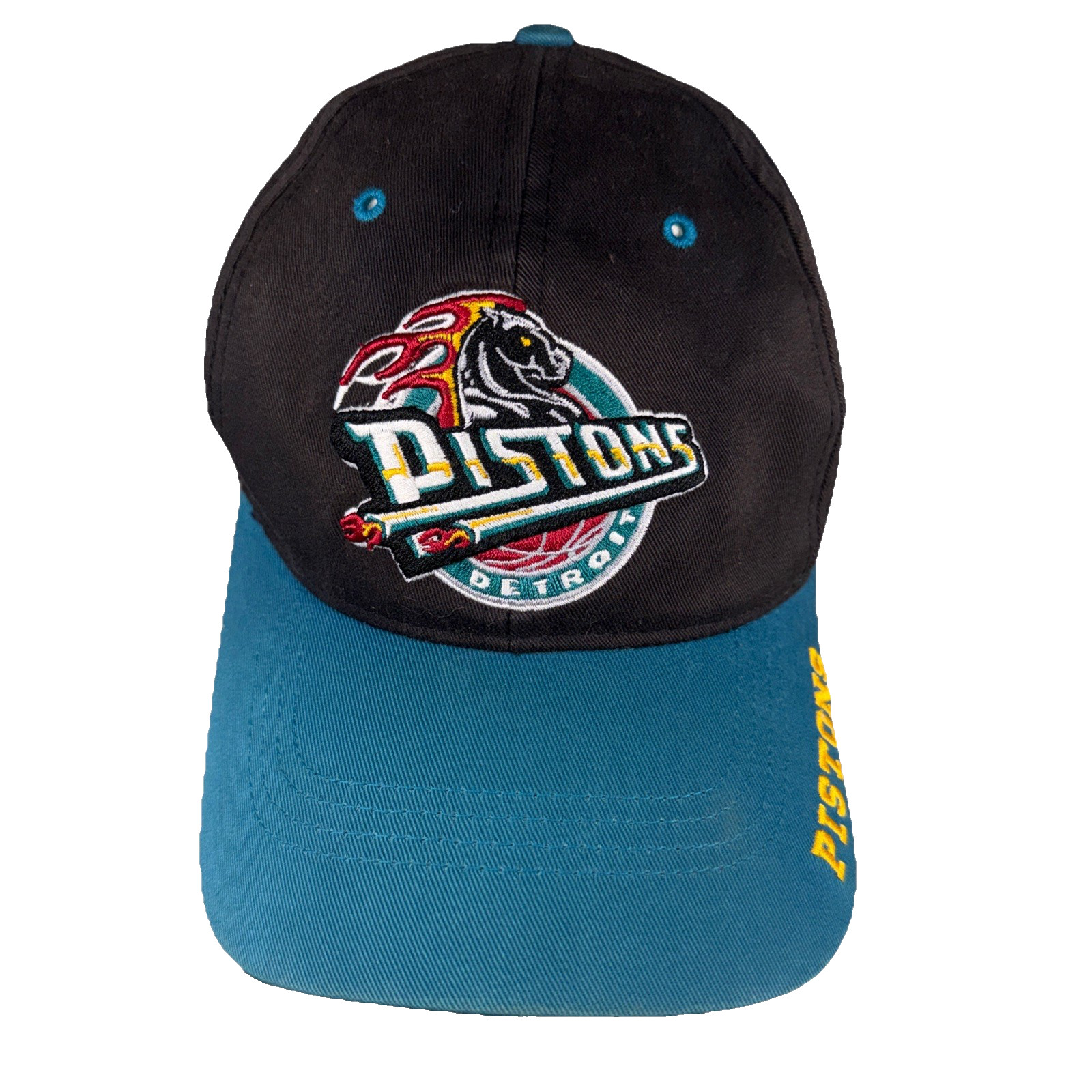 Detroit Pistons NBA Black Hat w Teal Bill Vintage Twin Enterprises Gold Maroon