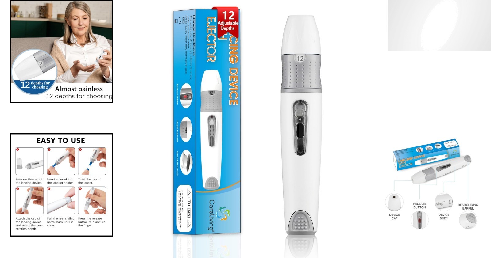 Efficient Diabetes Lancing Device Pen - 12 Depth Settings for Personalized Care