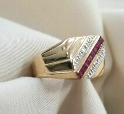 Princess Cut 2.40 Ct Red Ruby Lab-Created Men's Wedding Ring 14K Yellow Gold FN