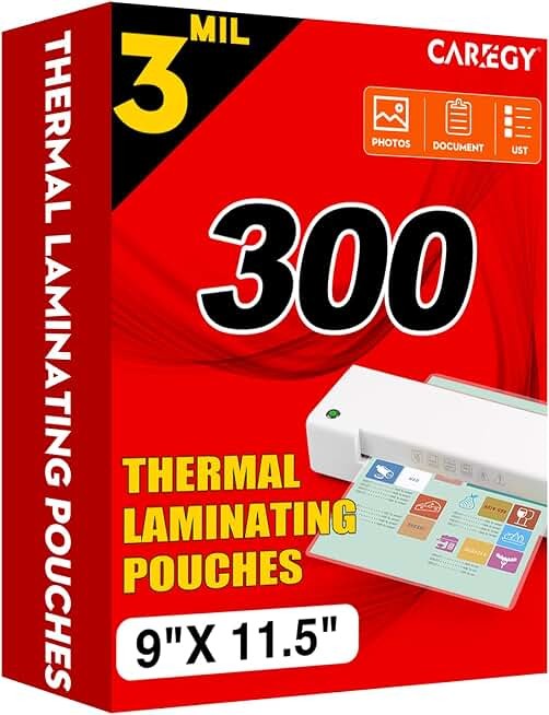 CAREGY Thermal Laminating Pouches, 300 Pack Laminating Sheets, 3 Mil, 9 x 11.5