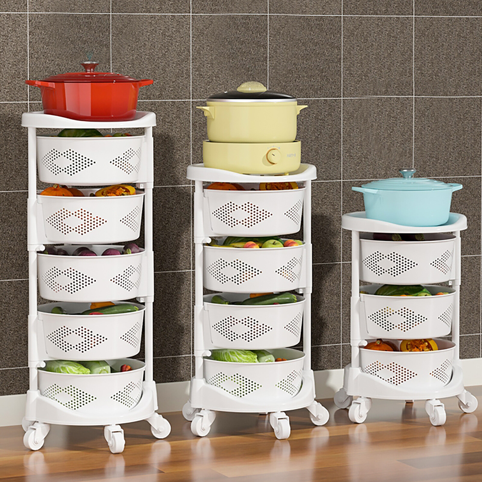 Kitchen Storage Cart Rotating Basket Vegetable Rack Multi-Layer Storage Shelves