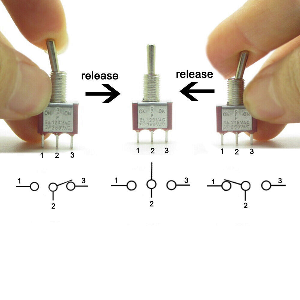 5× Momentary Toggle Switch 3 Position (ON)-OFF-(ON) Spring Back 3 Pin 12V 0-250V
