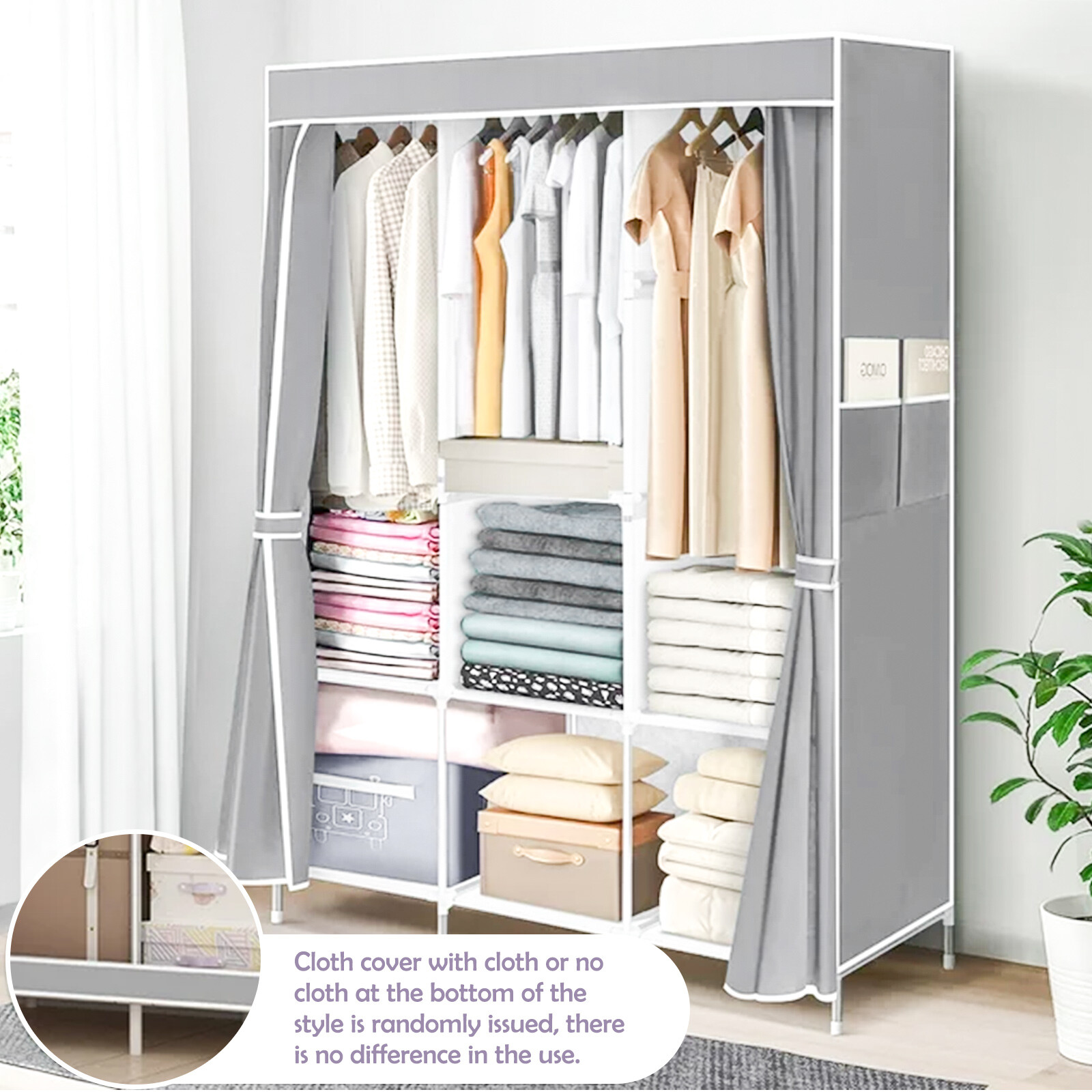 Wardrobe Rack Portable Clothes Storage Closet Storage Shelf Durable w/ Curtain