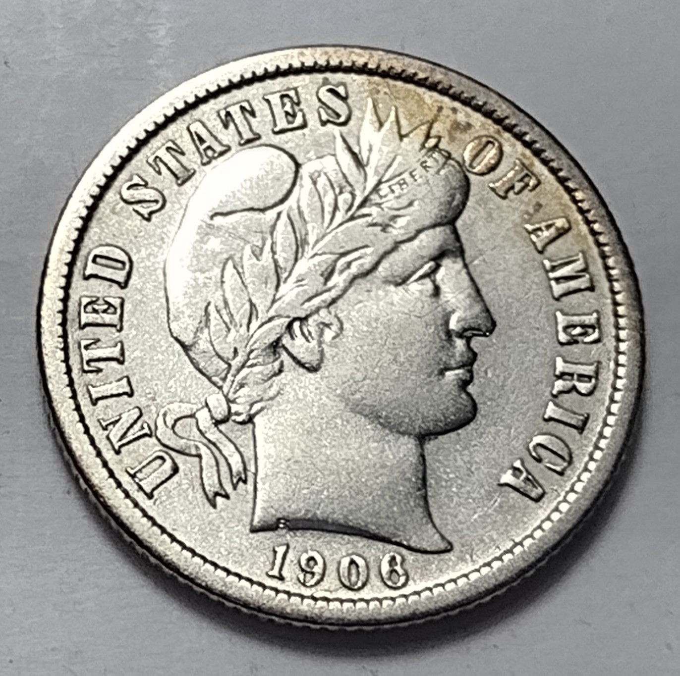 1906 Barber Silver Dime Full Liberty XF+/AU Almost Uncirculated Details