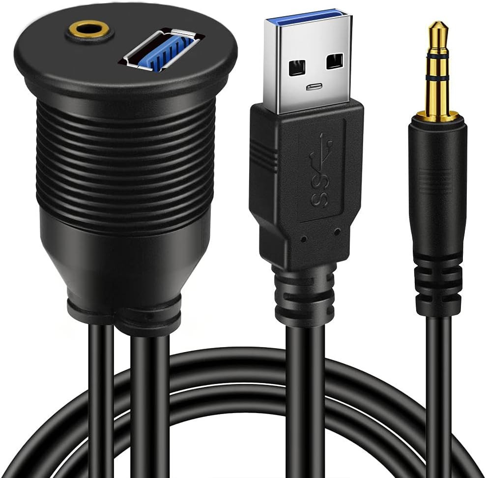 USB 3.0 & 3.5mm AUX Car Mount Flush Cable 3FT Dashboard Extension Kit