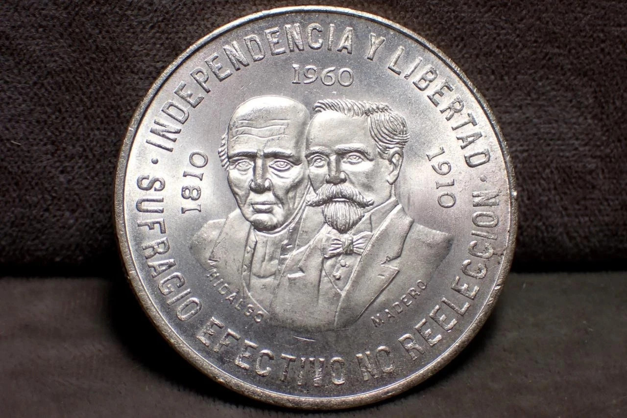 1960 Mexico 10 Pesos Silver Coin 150th Anniversary Independence Hidalgo Madero