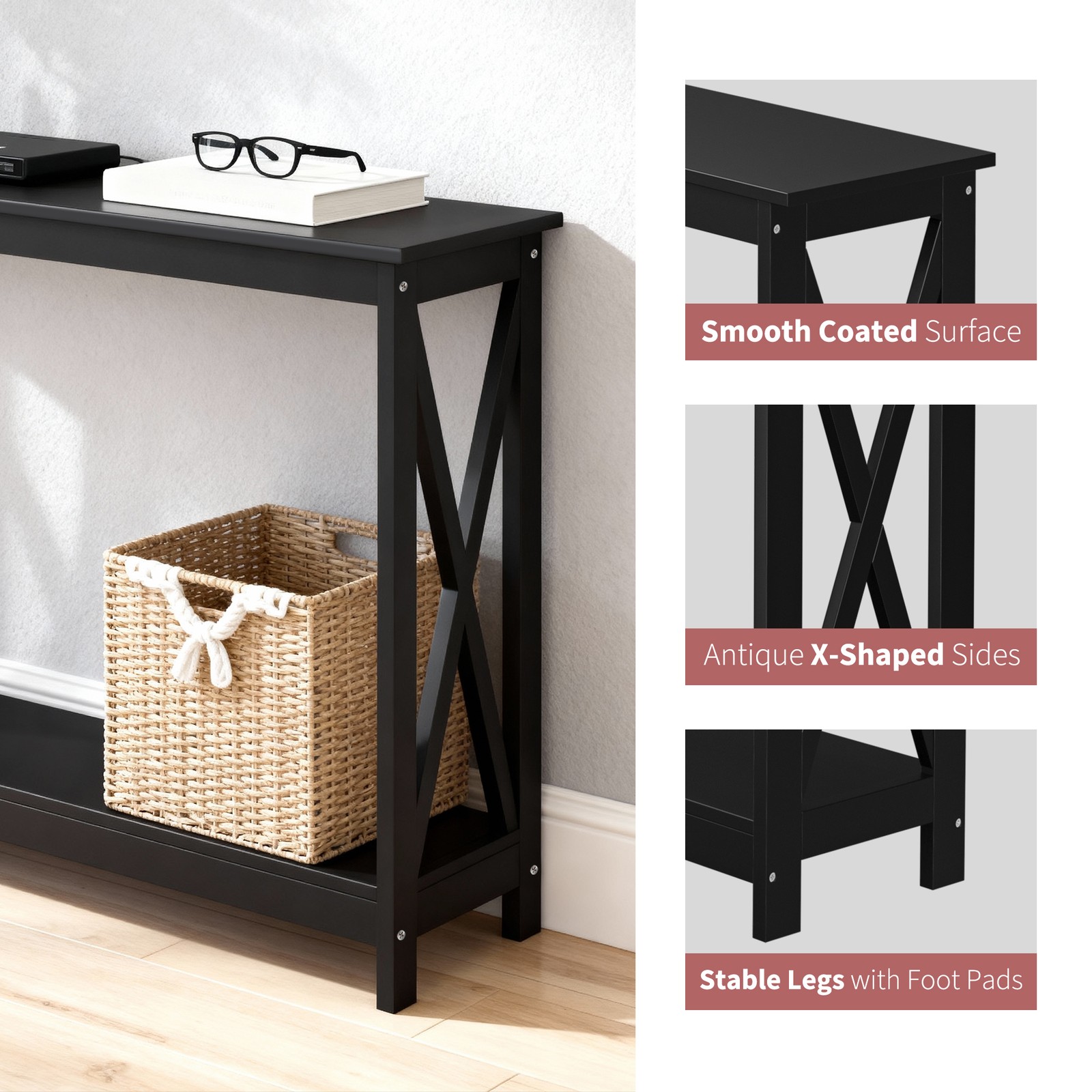 Console Table Along Bed Accent Side Stand Display Storage Shelf Entryway 47inch