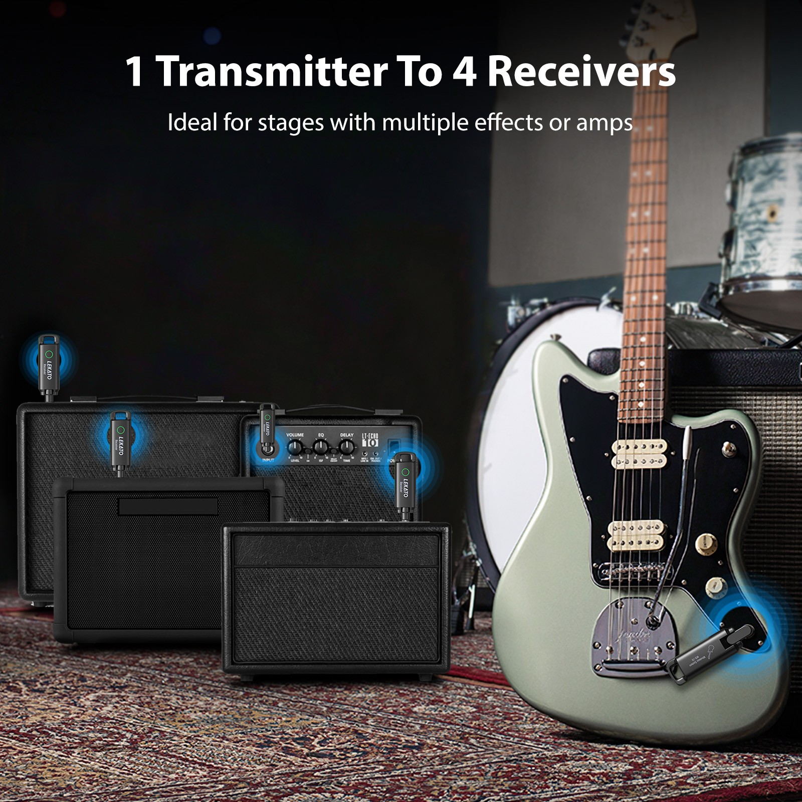 LEKATO WS-70 Wireless Guitar Transmitter Receiver UHF 3ms Latency Audio System