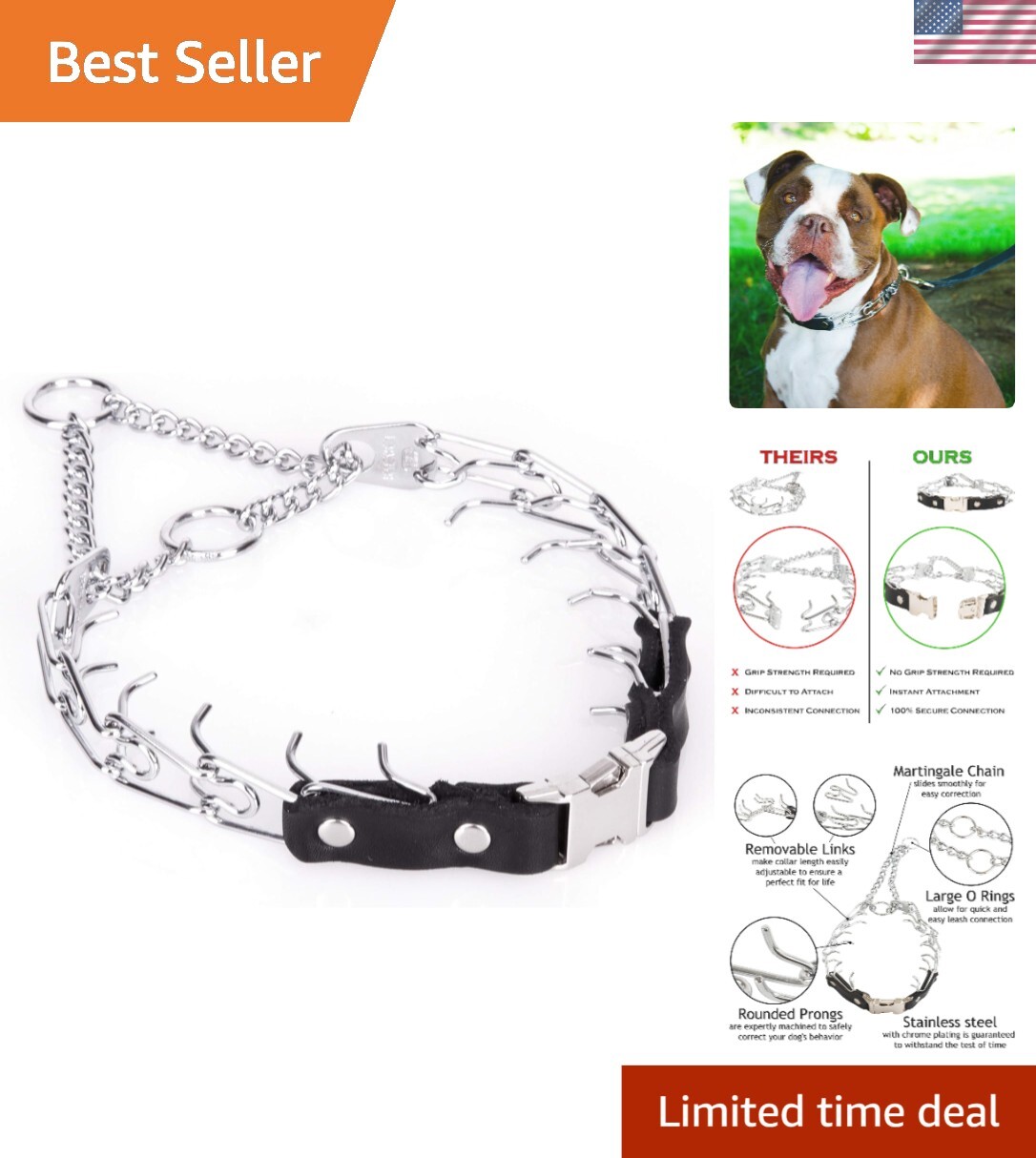 Lightweight German Prong Collar - 14-19" Adjustable Size for Effective Training