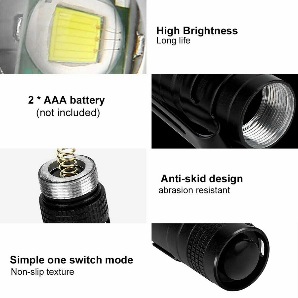 5Pcs LED Flashlight Portable Pen Torch Lamp Clip Mini Light Penlight US