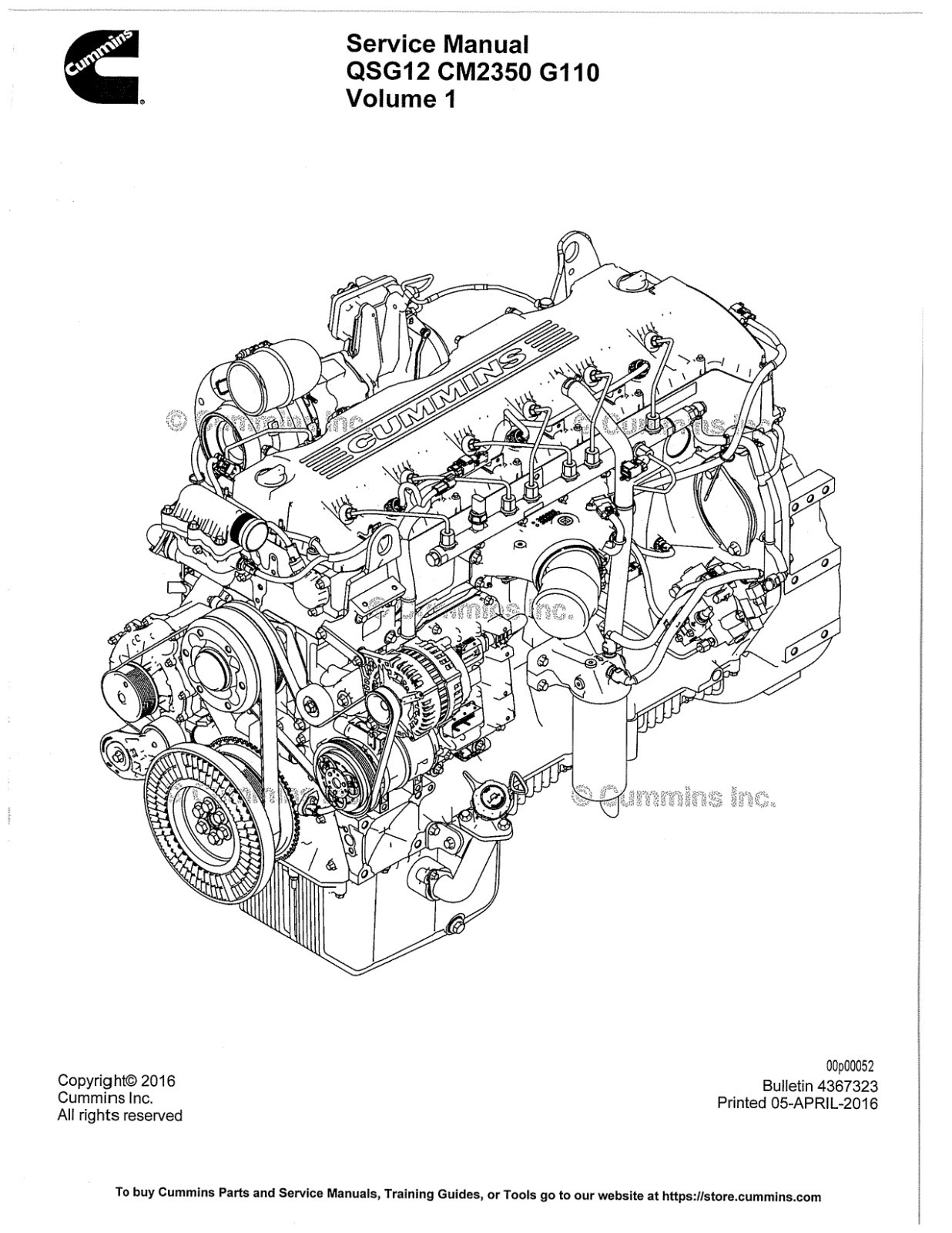 Cummins QSG12 CM2350 G110 Diesel Engine Service Repair Manual 4367323