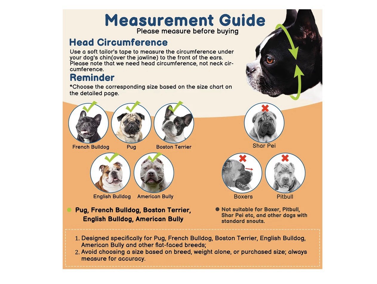 Short Snout Dog Muzzles Soft Silicone Adjustable Breathable Bulldog Muzzle M