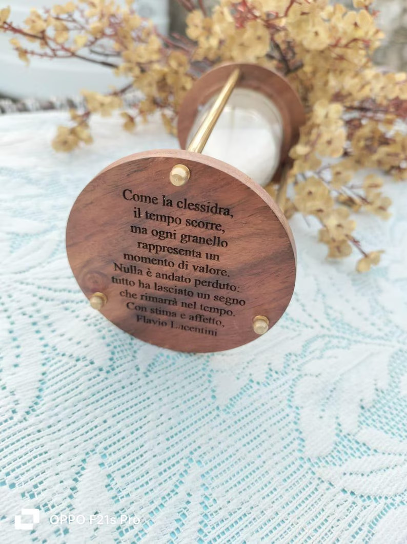 Personalized Hourglass Timer | Engraved Brass Frame, White Sand gift item idea..