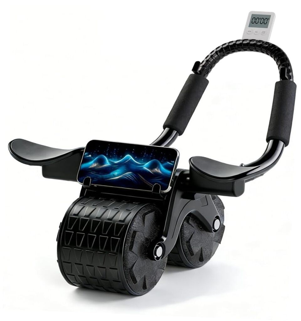 2026 Upgraded Automatic Rebound Ab Roller with Elbow Support, Dual Wide Black