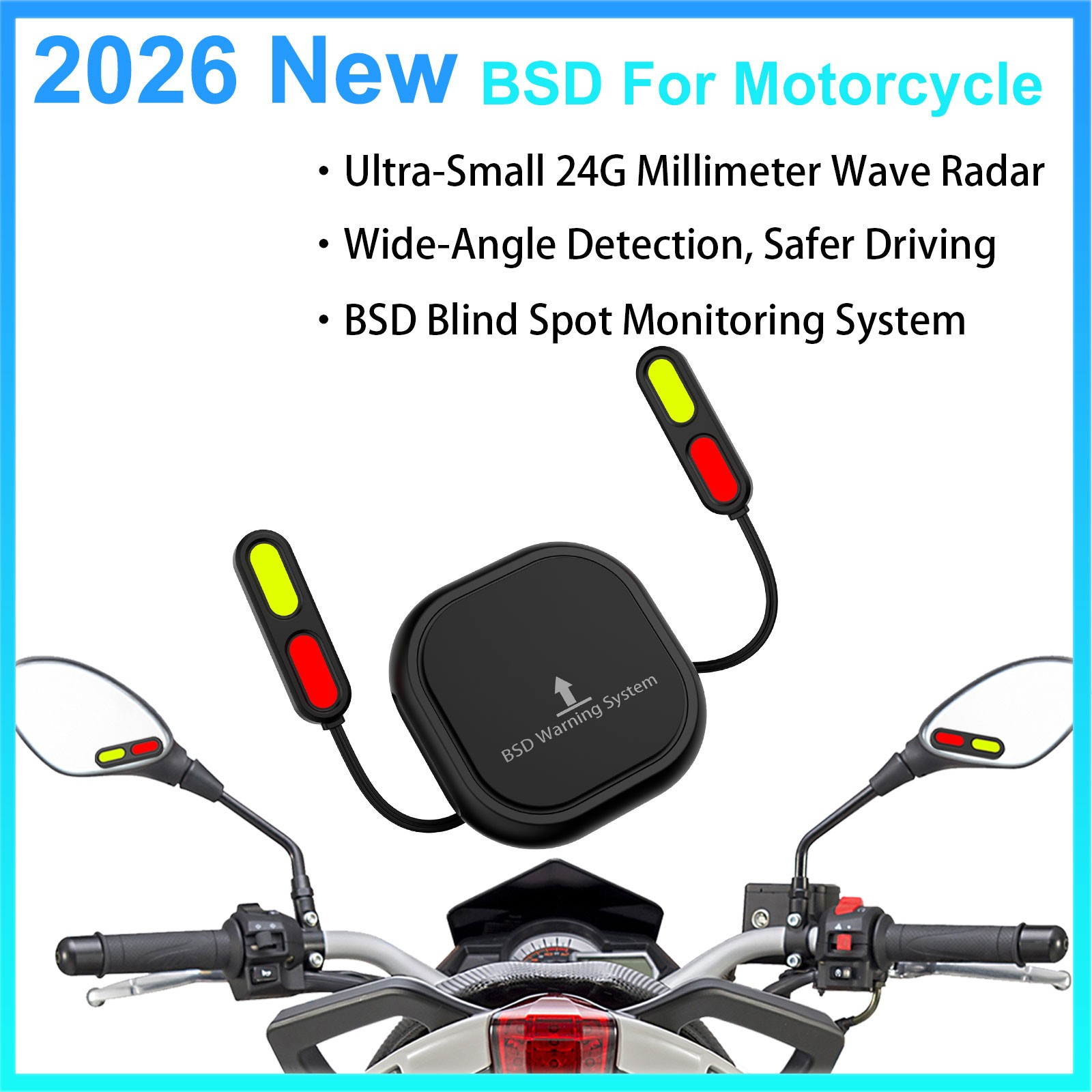 BSD01 24GHz Radar Motorcycle BSD Blind Spot Monitor IP67 Waterproof LED Alert