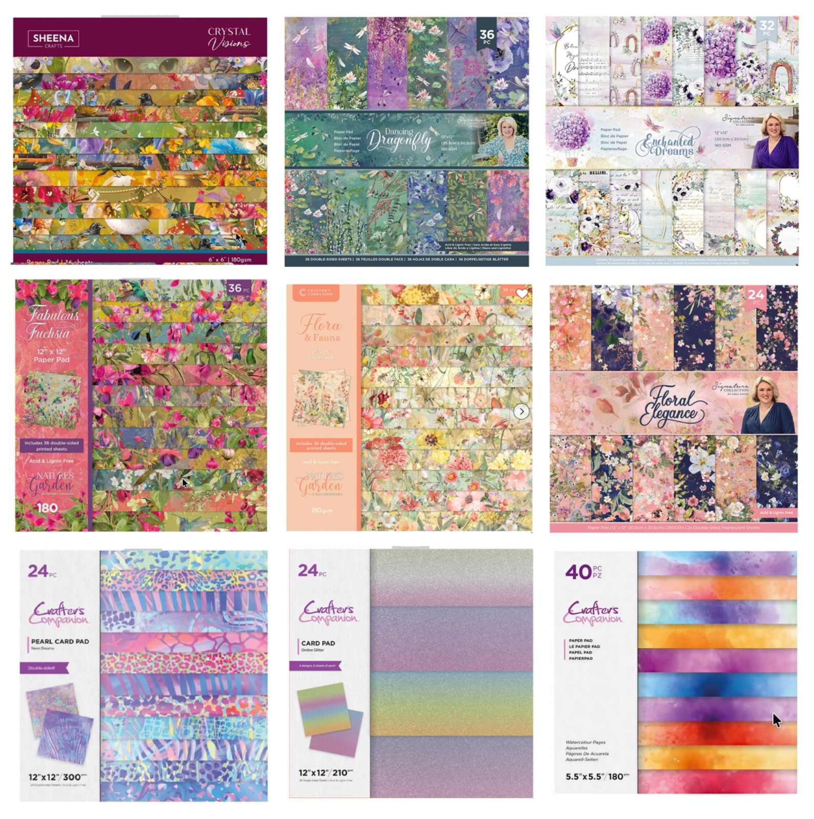 Crafters Companion 6x6 paper pads, HUGE BUNDLE Over 300 pages