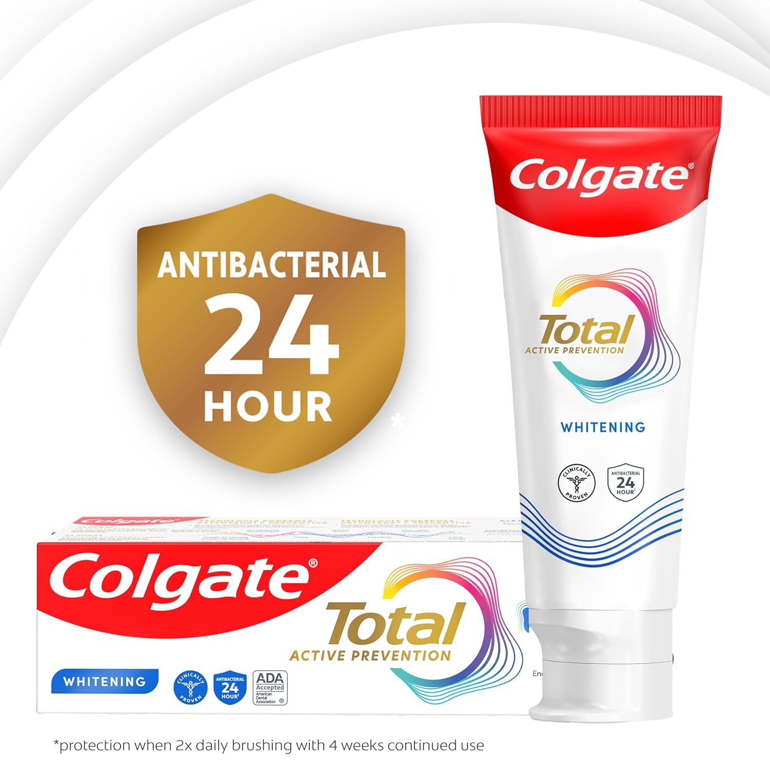 Colgate Total Whitening Toothpaste Paste, 5.1 oz, 4 Pack, Fluoride, Antibacteria