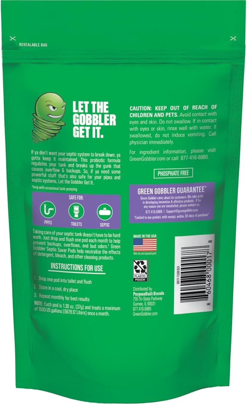 Green Gobbler Septic Tank Treatment Packets, 12 Month Supply - Natural Bacterial