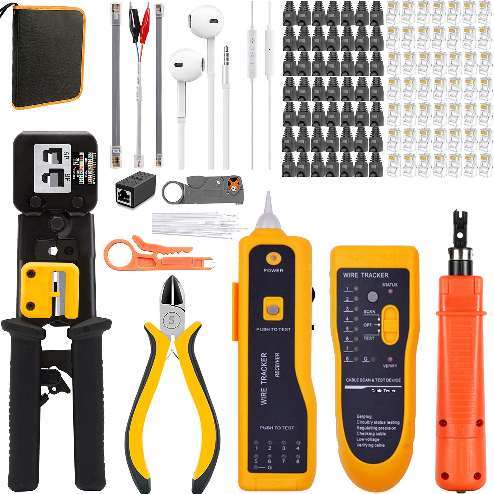 LEATBUY RJ45 Crimp Tool Kit CAT6 Crimper CAT5 Crimping Tool Set, 50PCS Connec...