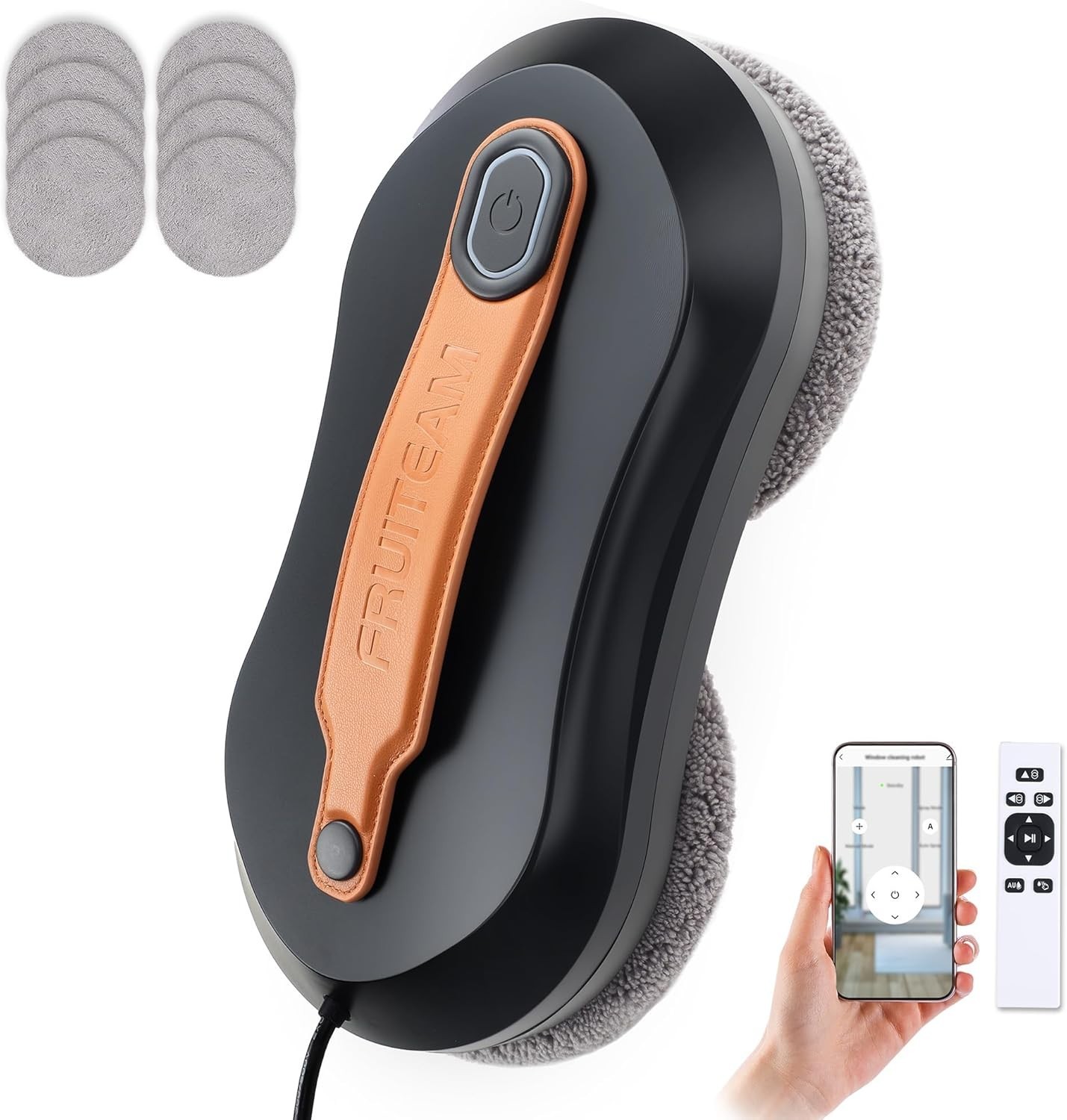 FRUITEAM Window Cleaning Robot with Dual Water Spray, APP and Remote Black