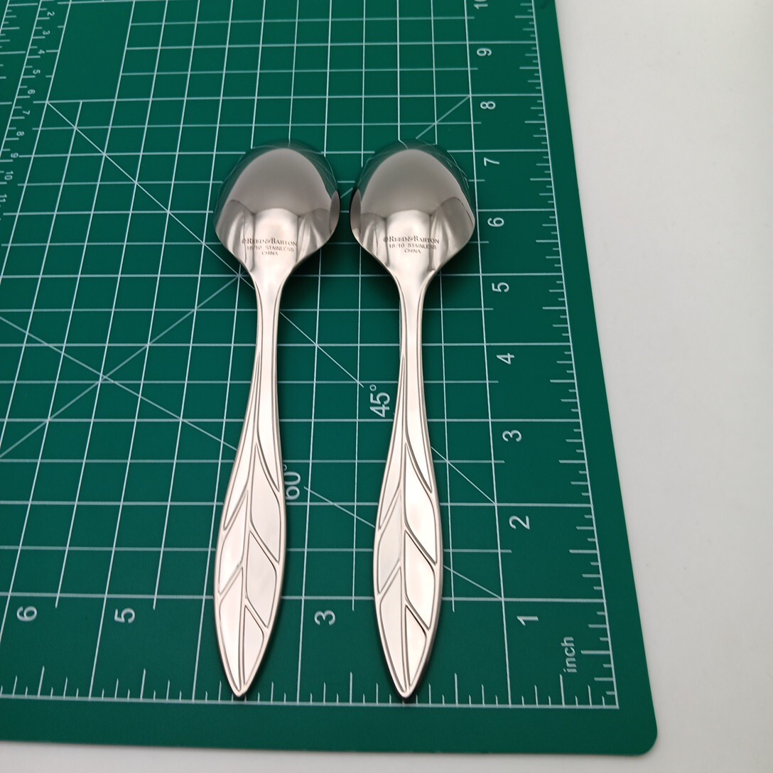 Reed & Barton Arbor Dinner Place Spoon 2pc Set 18/10 Stainless Flatware Glossy