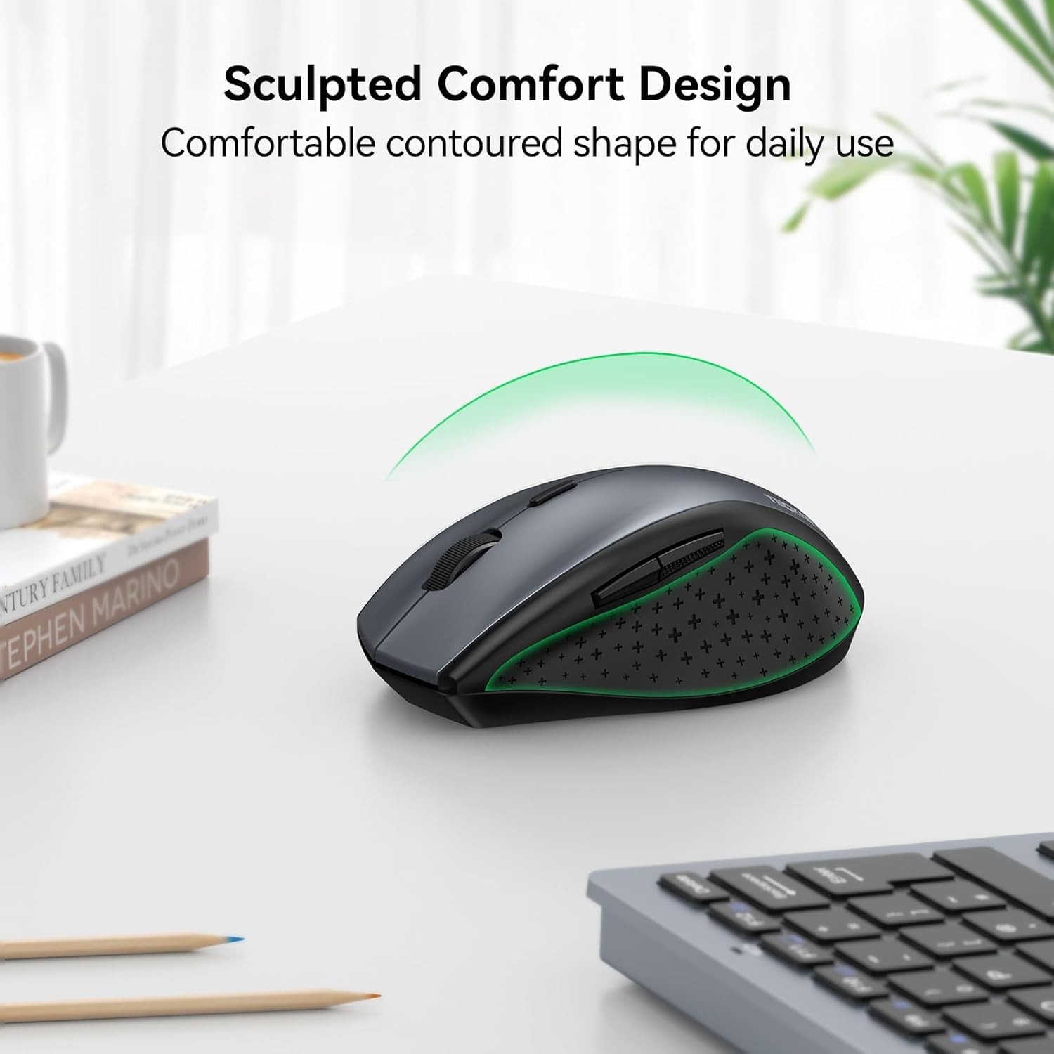 TECKNET Wireless Mouse, 2.4Ghz USB 4800DPI Silent Click Ergonimic gray