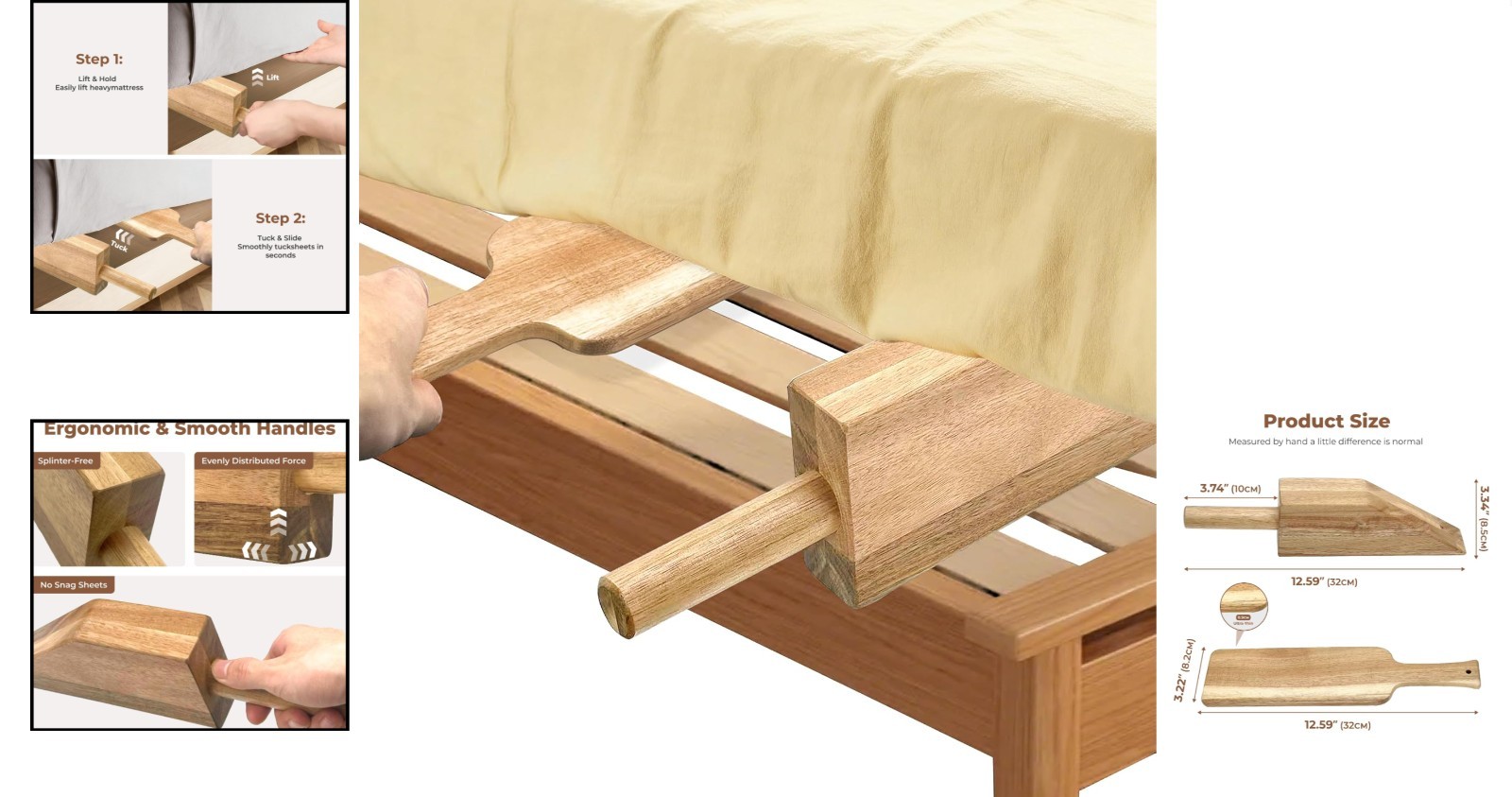 Ergonomic Acacia Bed Maker Set for Effortless Sheet Changes - Ideal for Seniors