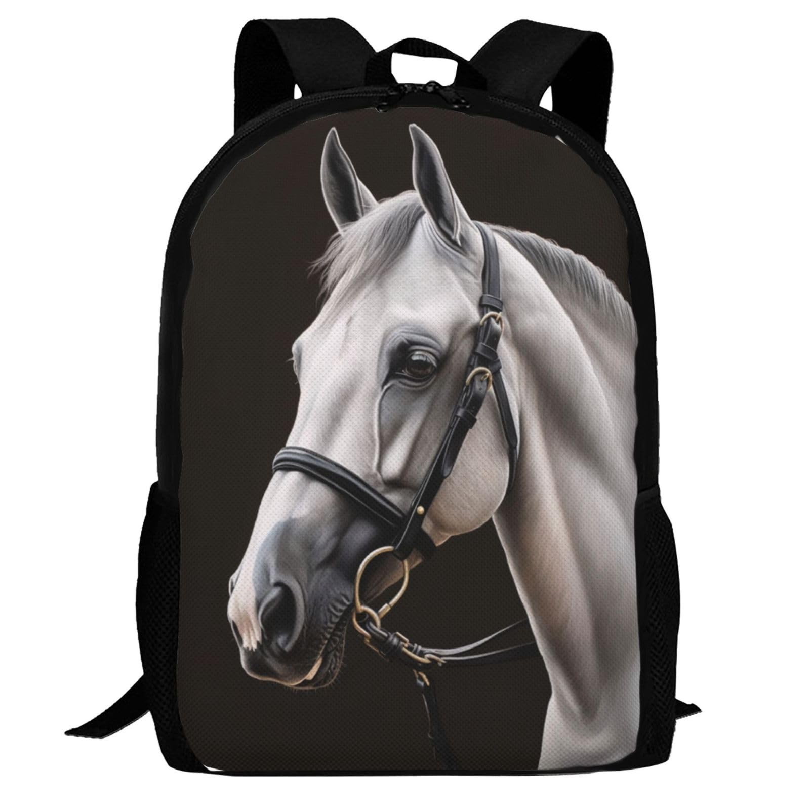 Viythuw White Horse Backpack, Simple and Aesthetic Bookbag for Women & Men, L...