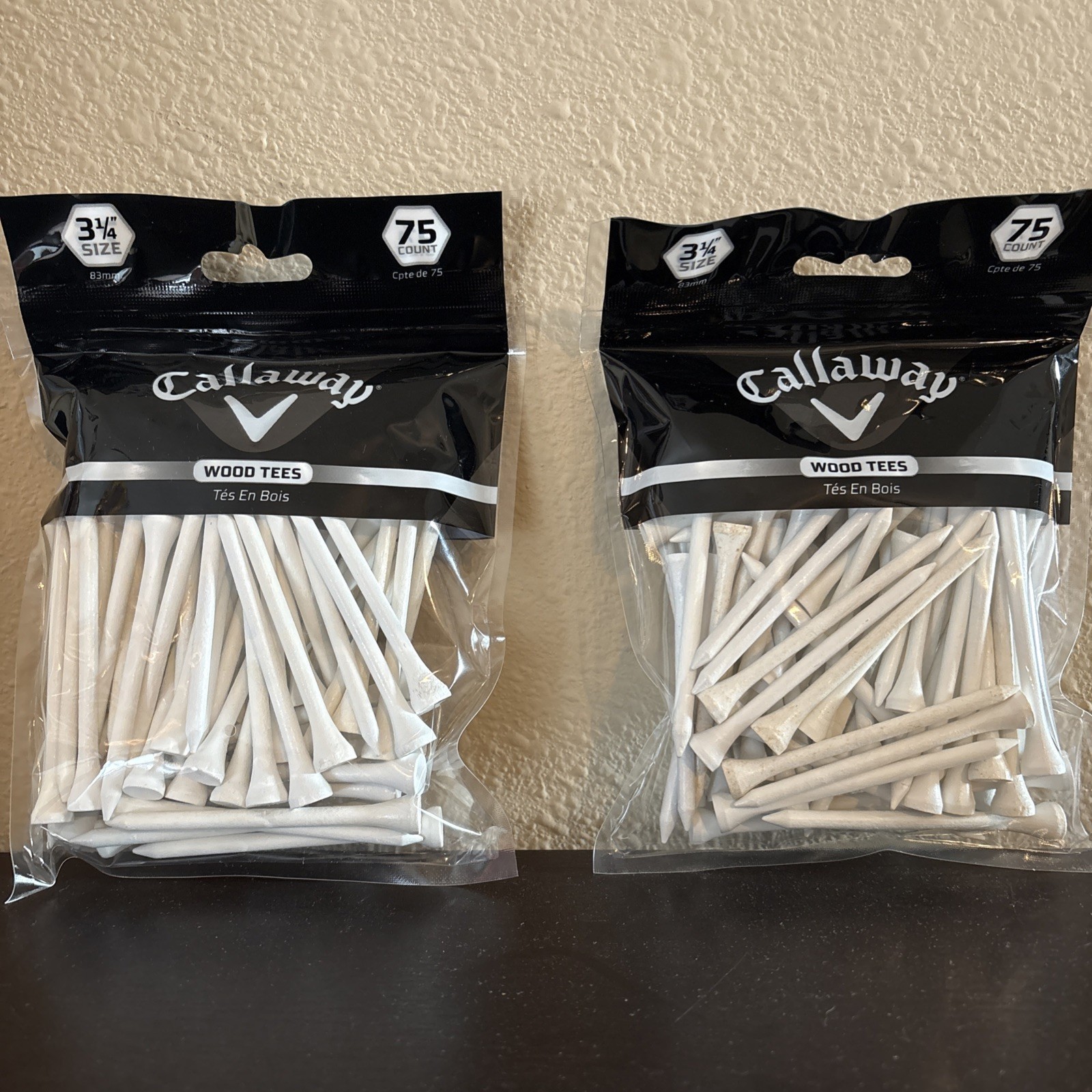 Callaway 3 1/4" Wood Golf Tees 75 Count Package CT27011 - White - 2 Packs