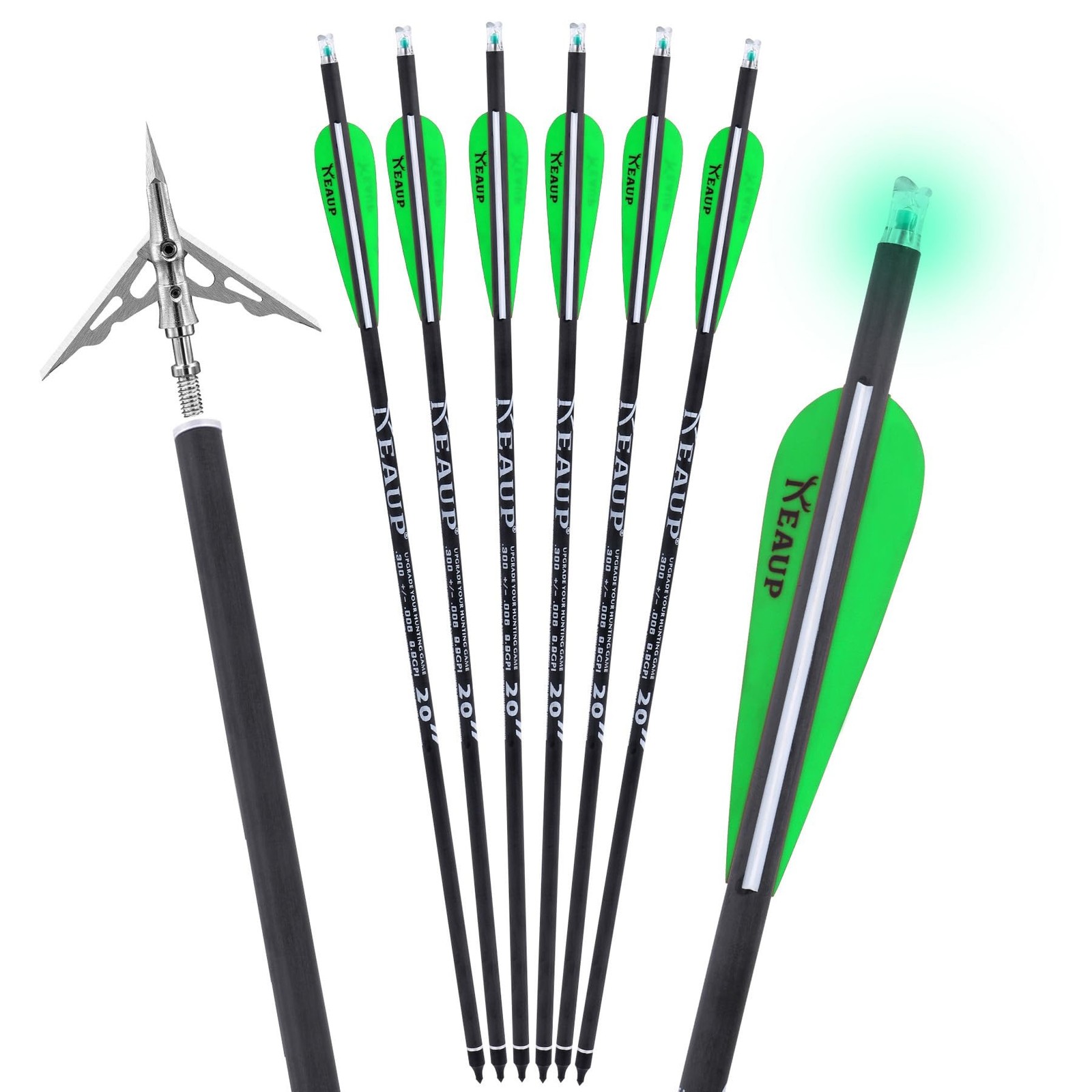 KEAUP 20 inch Carbon Crossbow Bolts with Crossbow Broadheads and Lighted Nock...