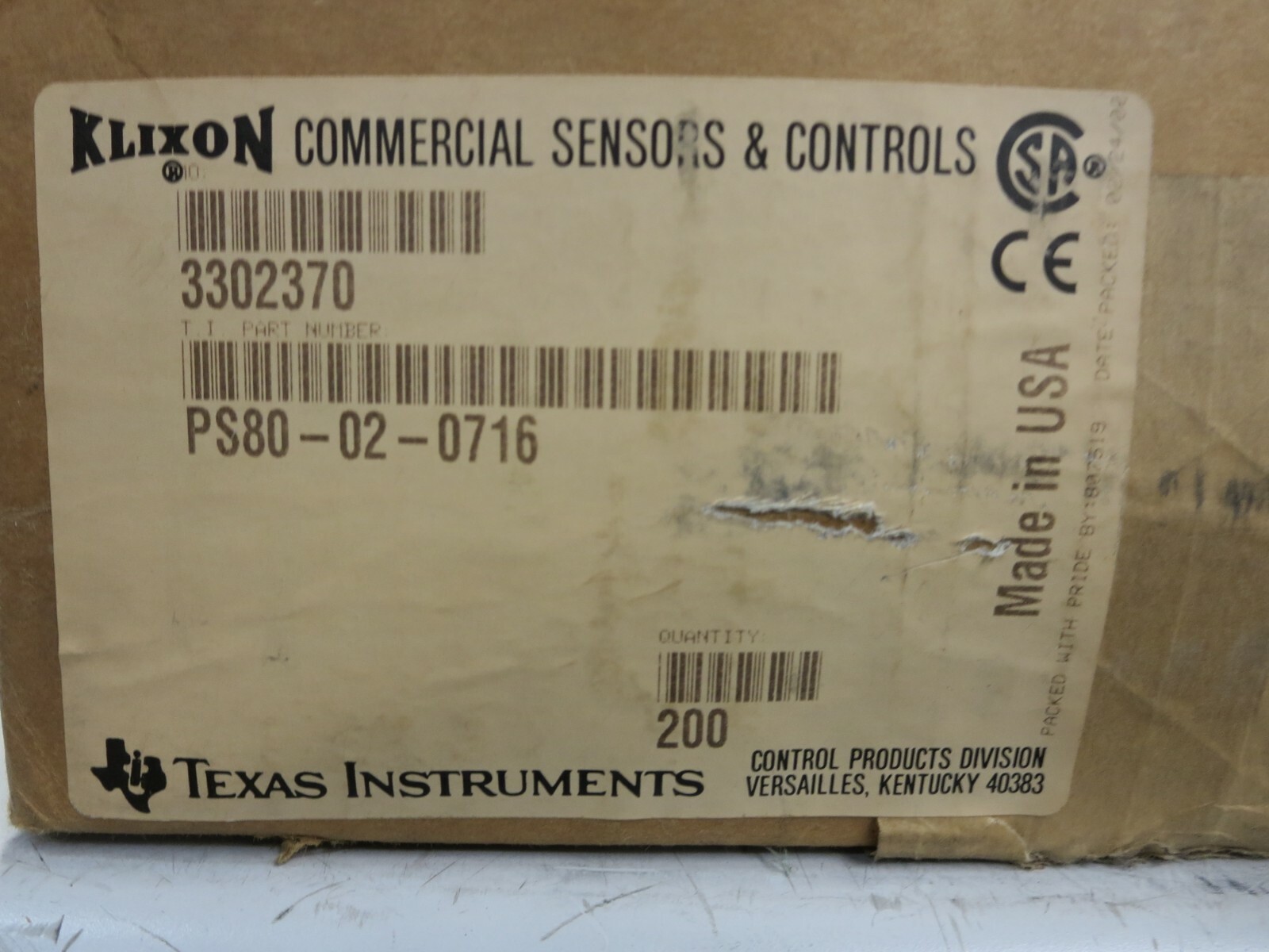 Texas Instruments, PS80-02-0716 (309063), Pressure Switch
