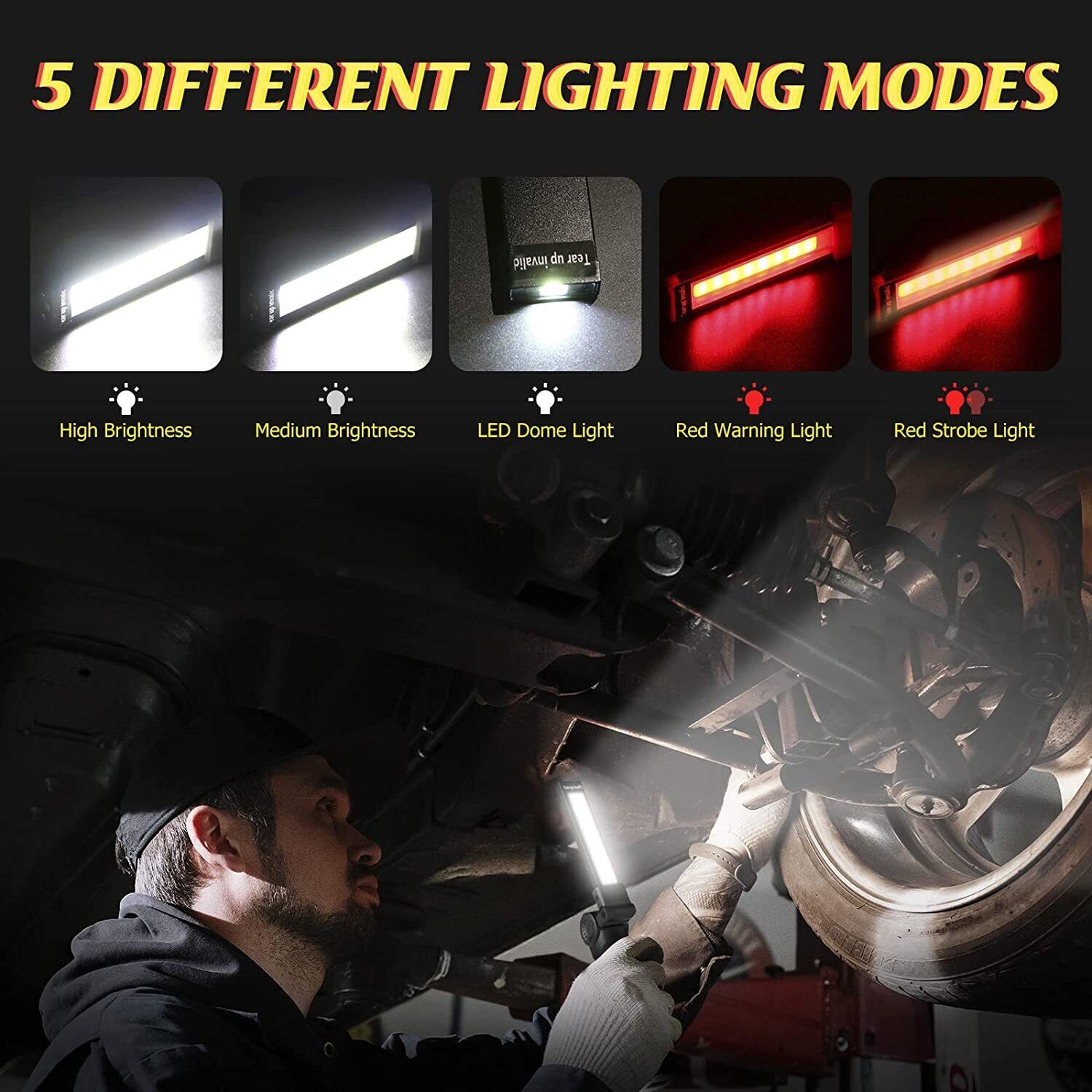 2Set Mechanic Flashlight Inspection Lamp Hand Torch COB LED Work Light+USB Cable