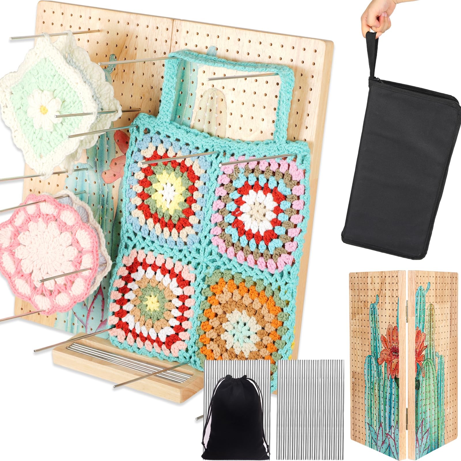 15 Foldable Crochet Blocking Board with Pegs & Storage Pouch, Large Granny