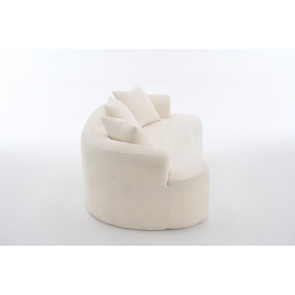 Crescent-shaped sofa, modern low-back design with deep cushions, self-inflating