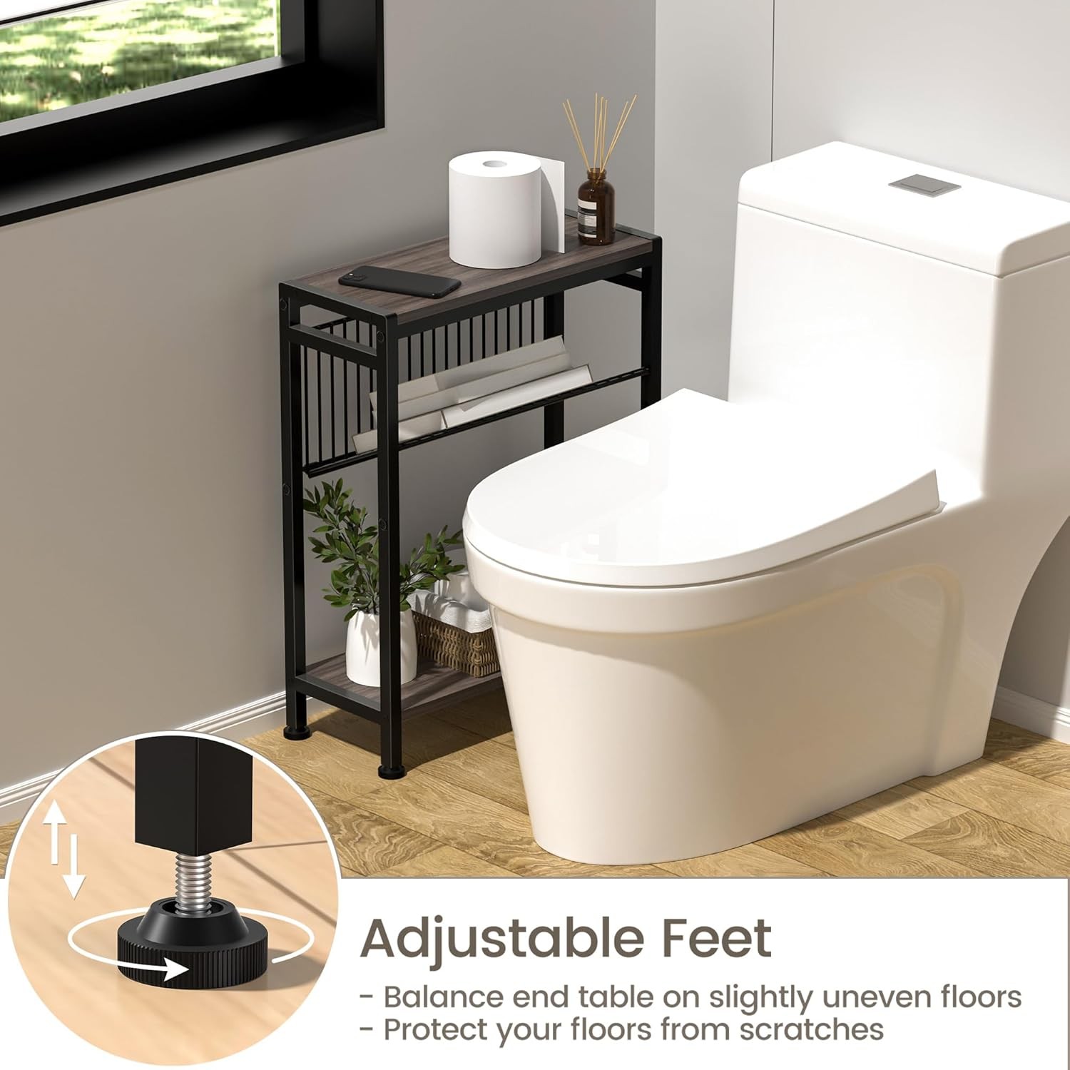 Side Table Small Space 3-Tier Narrow End Tablewith Magazine Holder,Slim