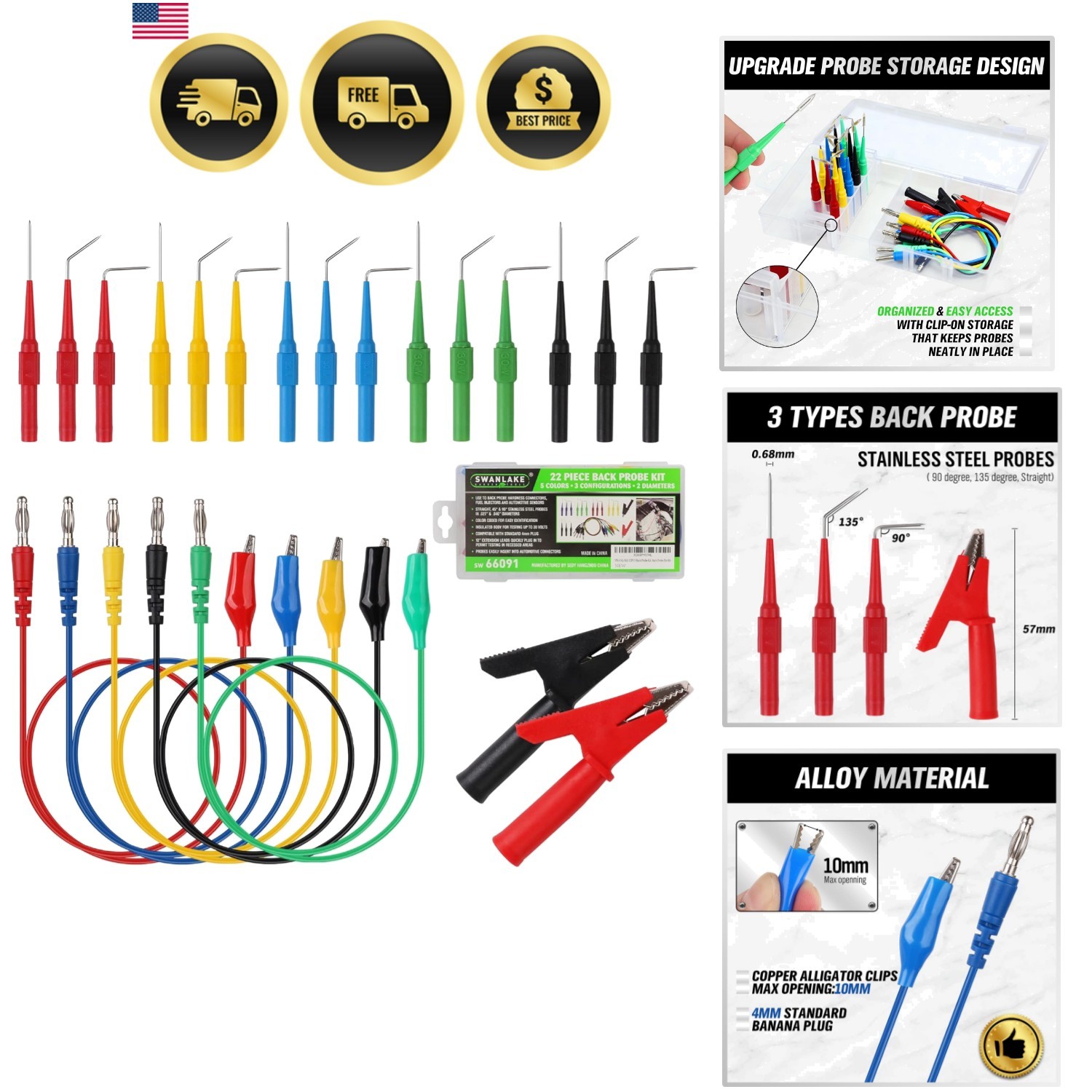 SWANLAKE 22-Piece Back Probe Kit, Multimeter Back Probe Pins with  Leads and ...
