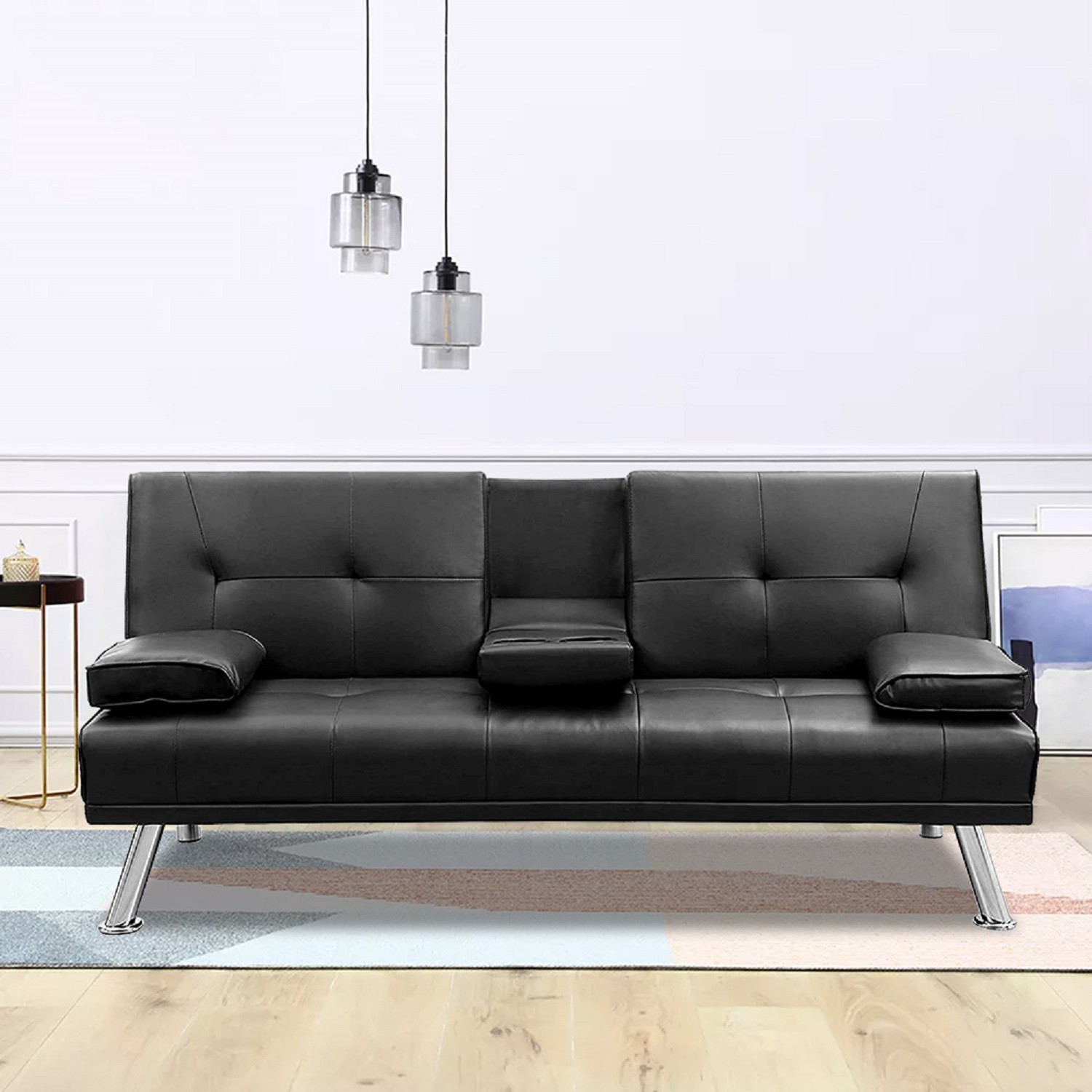 Sofa Bed, Modern Faux Leather Convertible Folding Lounge Sofa