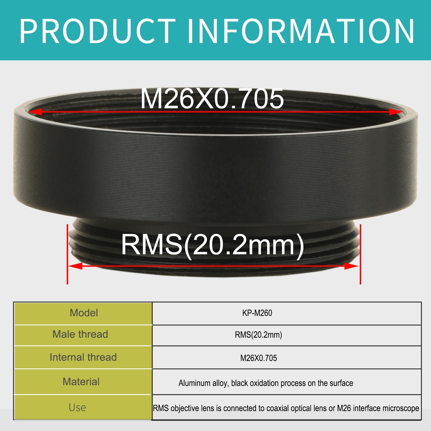 KOPPACE M26 to RMS 20.2mm Microscope objective adapter ring Interface