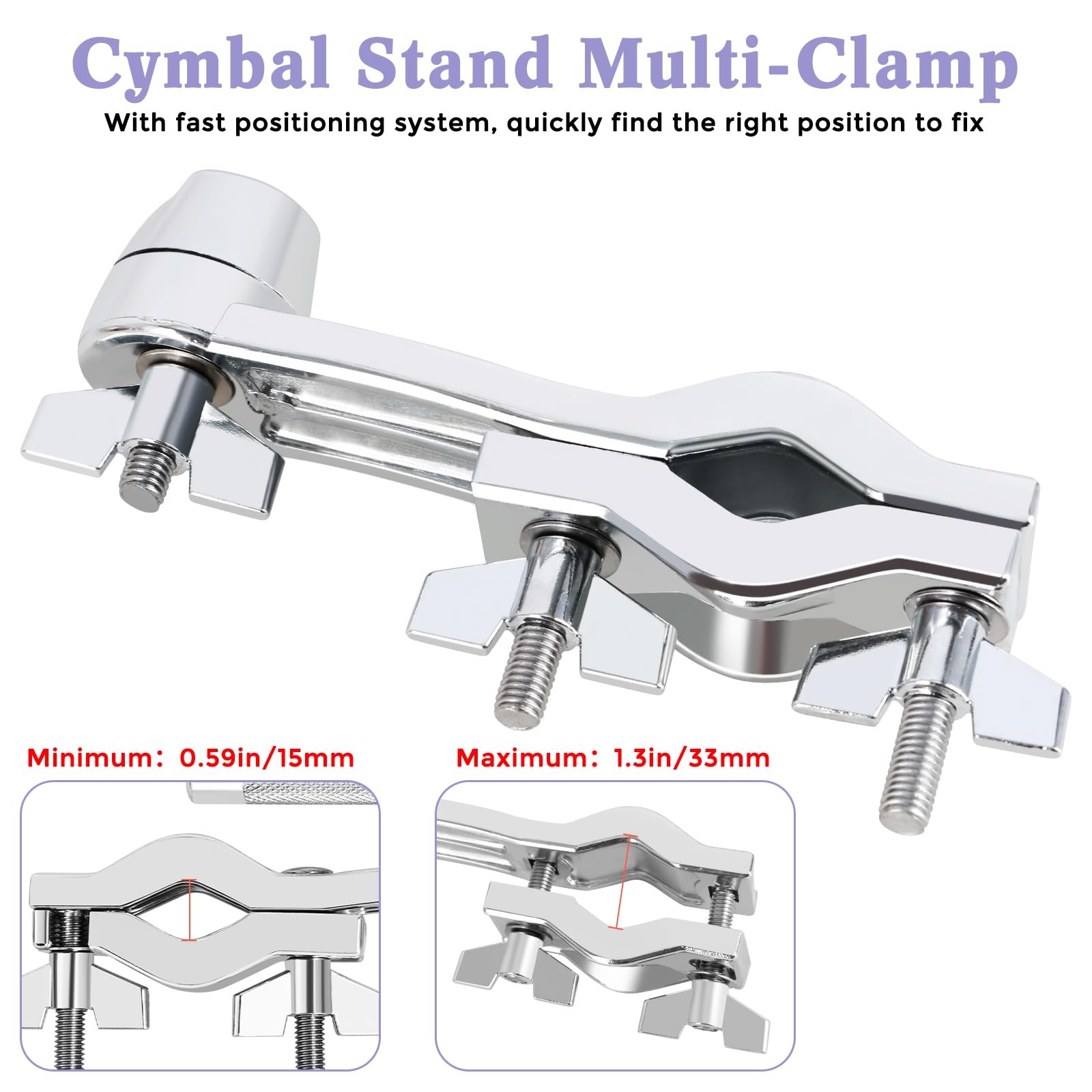 RANMING Drum Set Mounting Clamp Cymbal Stand Extension Arm L Silver