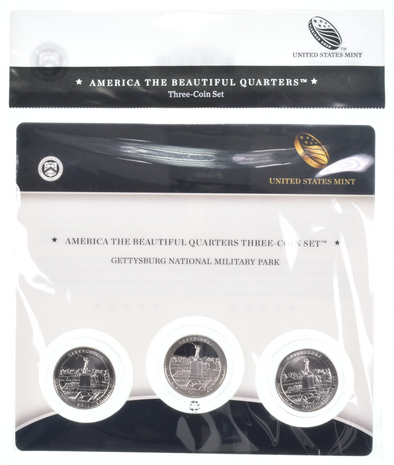 2011 Gettysburg National Park PDS Proof ATB 3 Quarter Coin Set Unc BU