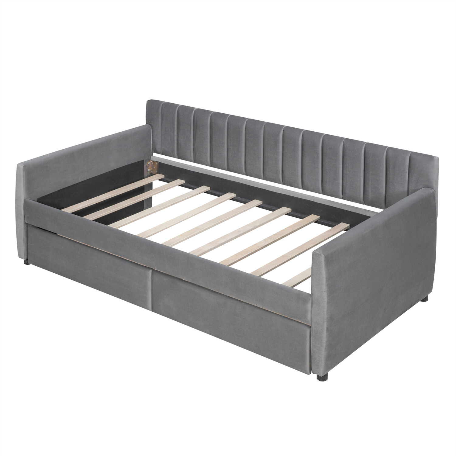 Twin Size Daybed with Drawers Upholstered Bed Frame Sofa Bed w/ Storage Gray