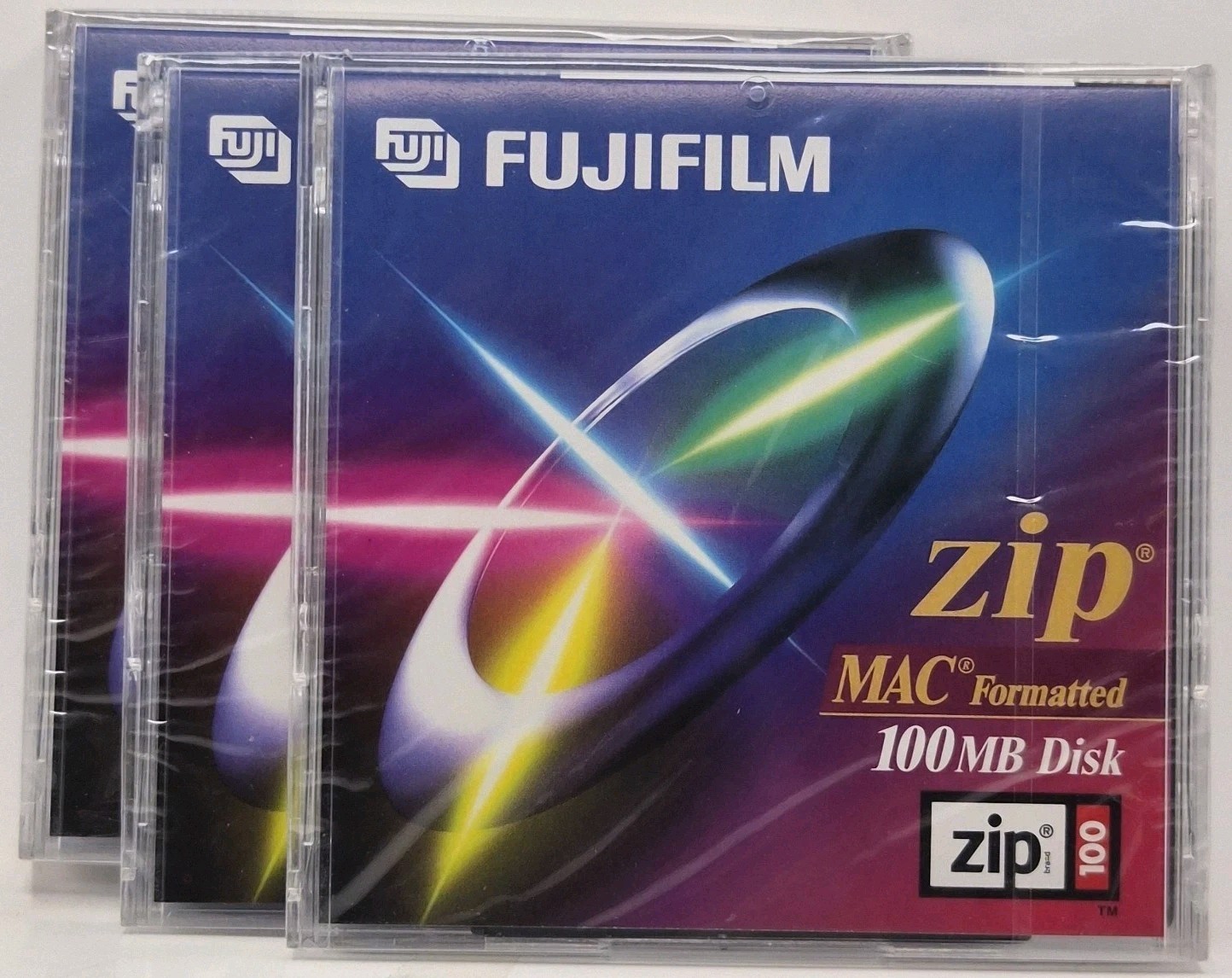 Set of 3 Fujifilm 100MB Mac Formatted Zip Disks New Sealed ATOMM Technology