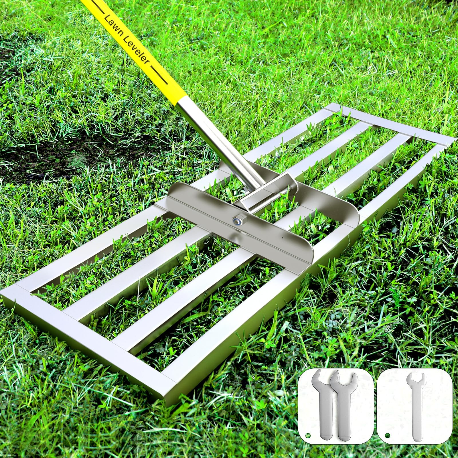Lawn Leveling Rake, Lawn Leveler Rake with Adjustable Stainless Steel Handle,...
