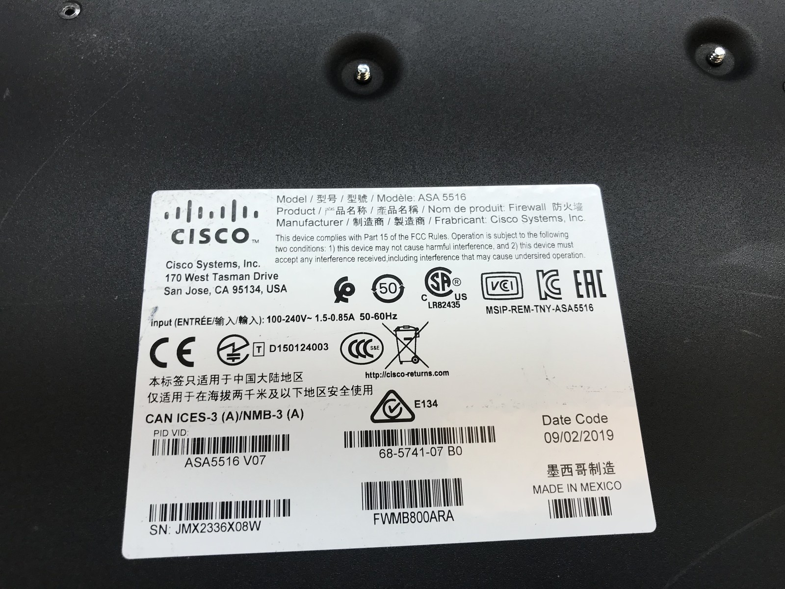 Cisco ASA 5516-X 8-Port Firewall Adaptive Security Appliance