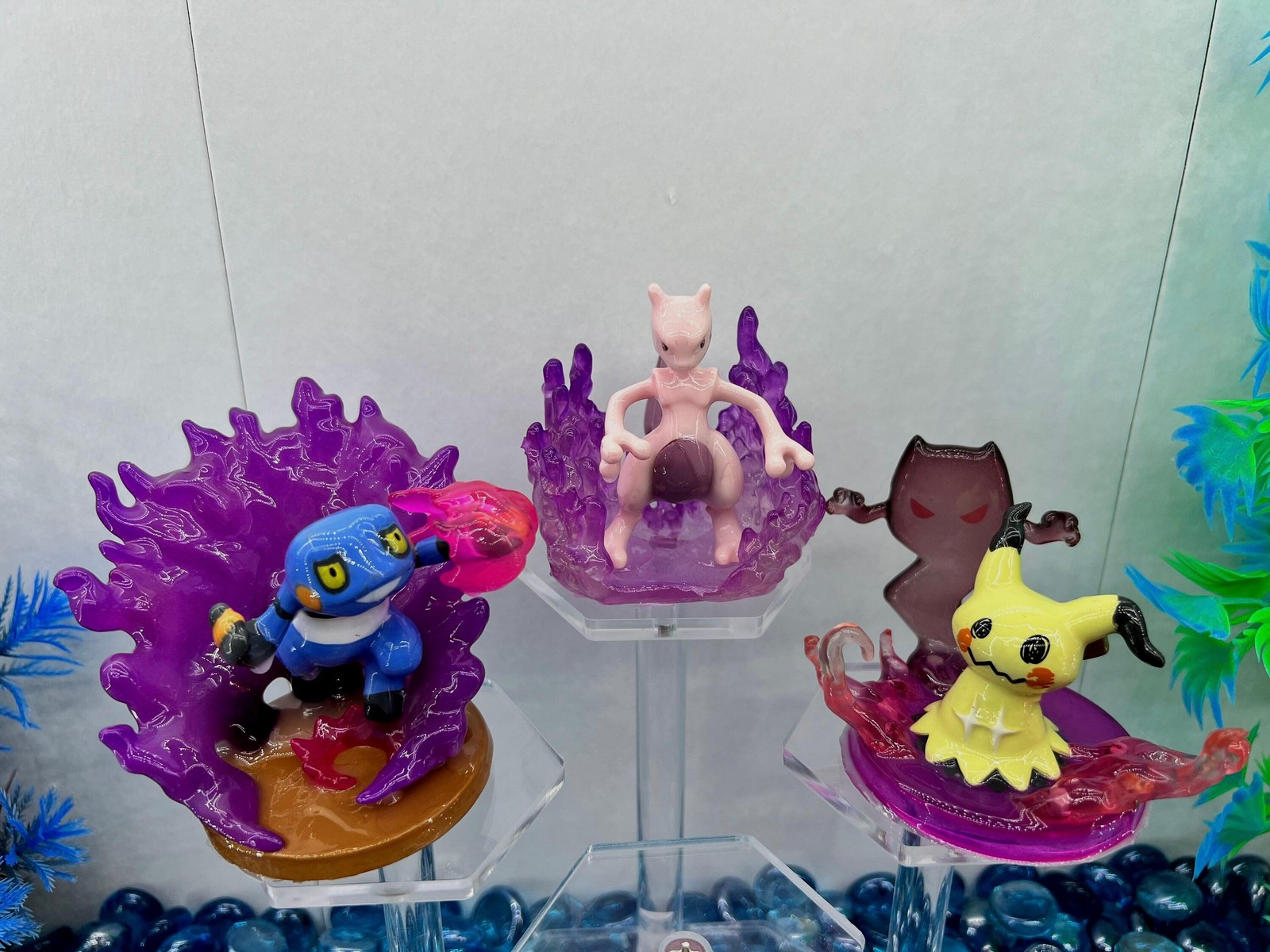 Mewtwo, Crogunk, and Mimikyu