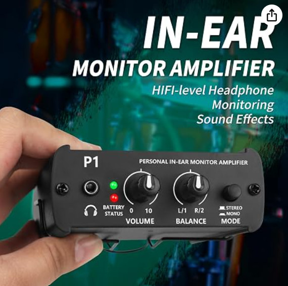 JCANOL Personal In-Ear Monitor Headphone Amplifier XLR TRS Rechargeable