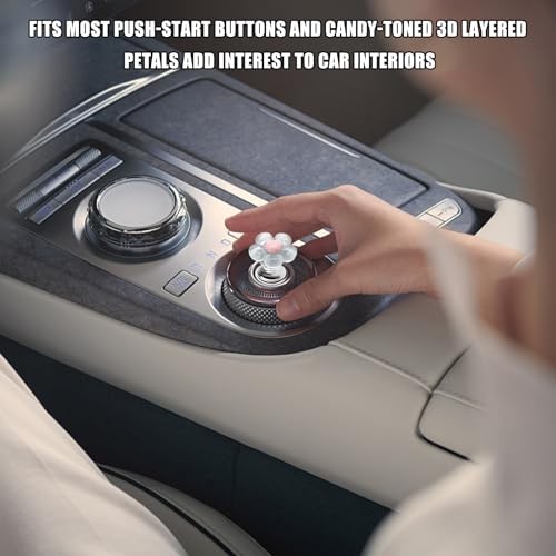 Push to Start Button Cover, Resin Flower Engine One-Touch Starter Ignition Blue