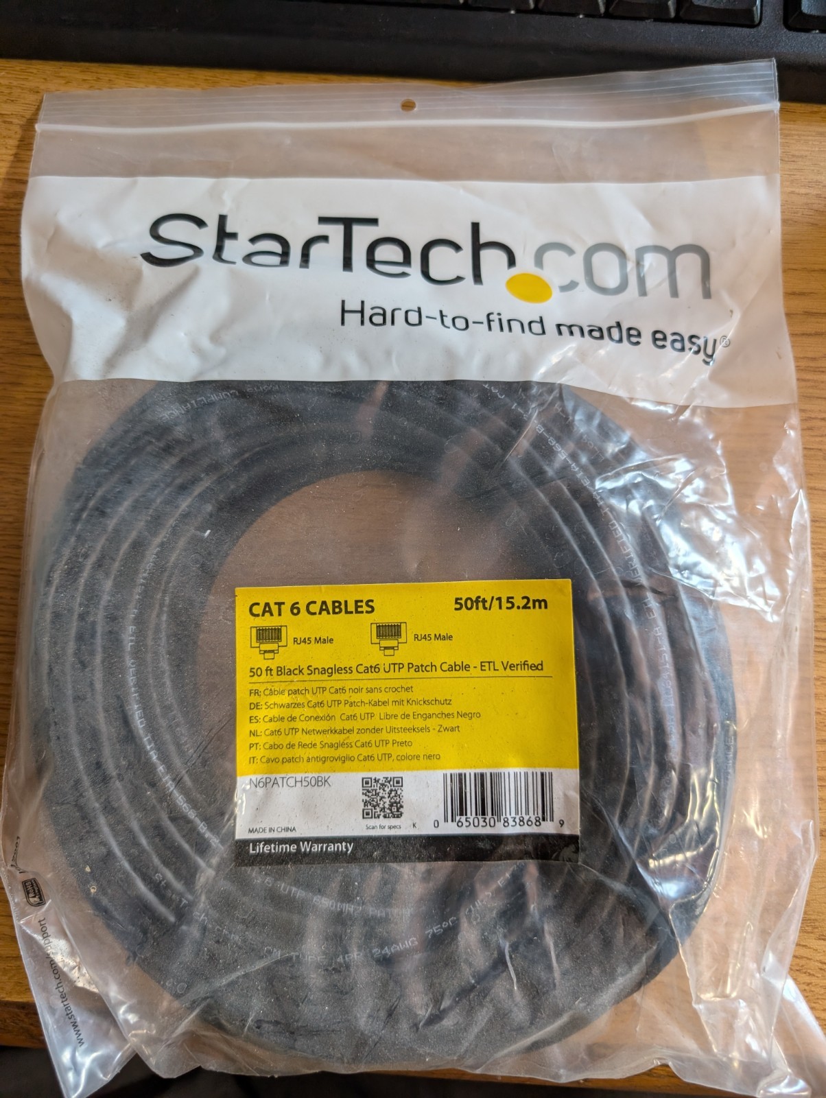 NEW StarTech 50ft CAT6 Ethernet Cable Black Ethernet Wire N6PATCH50BK 650MHz PoE